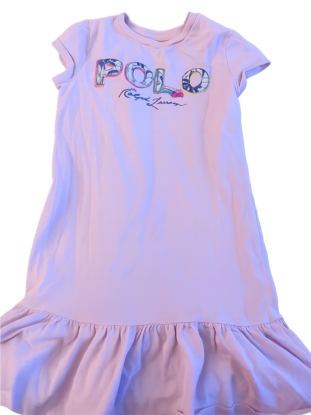 Polo by Ralph Lauren Light Pink Floral Logo Ruffle Hem Girls Dress
